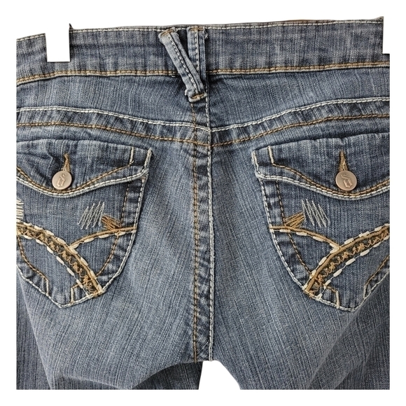 Y2k Boot Cut Med Wash Jeans Embroidered Flap Pocket Relaxed Denim Low Rise SZ 11 - Picture 10 of 12